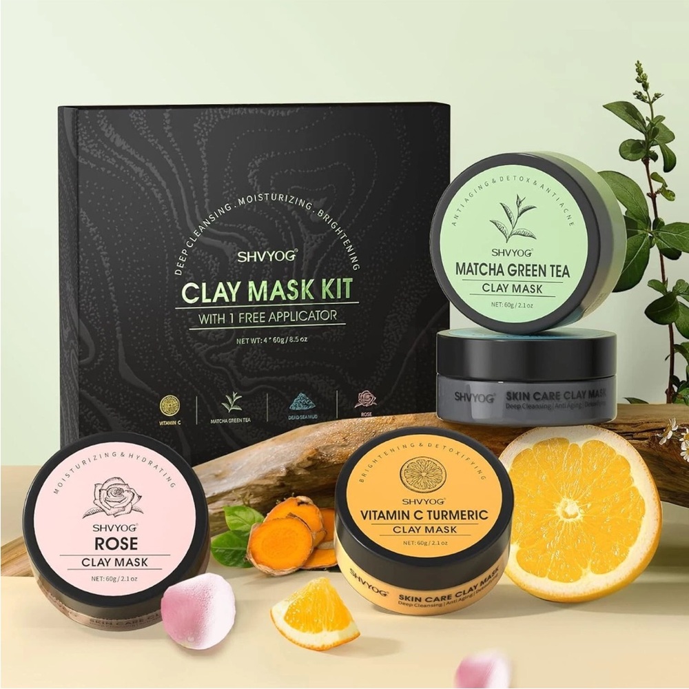 Clay Mask Set - Dead Sea Mud, Matcha Green Tea, Rose, Vitamin C & Turmeric